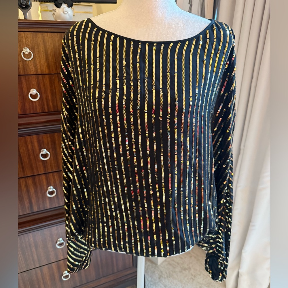 Rachel Zoe Black and Gold Sequin Blouse